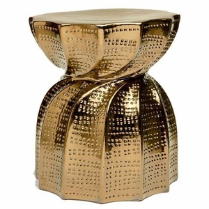 Taburete de hierro martillado de tamaño personalizado taburete en forma de tambor chapado en oro gran calidad hecho a mano moderno para muebles para el hogar - Product Image 2