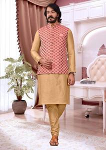 Superbe qualité indienne hommes ethnique mode droite soie Kurta pyjama veste Maruti mode mariage fête porter produit d'exportation - Product Image 4