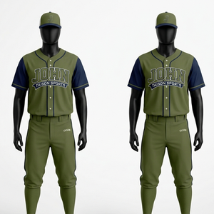 Ensemble d'uniformes de softball en polyester interlock premium 180 GSM, vert olive et bleu marine, avec logo personnalisé par sublimation - Product Image 1