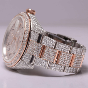Elegante moda negocios deporte Hip Hop doble tono Acero inoxidable banda reloj Moissanite diamante árabe cuarzo movimiento Unisex - Product Image 3