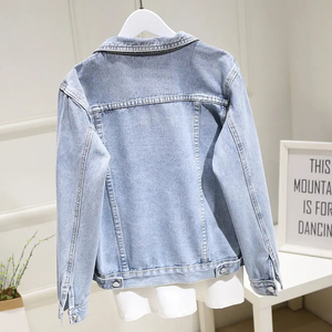 Abrigo vaquero azul claro a la moda de alta calidad, chaqueta de mujer personalizada, chaqueta vaquera con estampado de cinco estrellas bordada con precio barato - Product Image 3