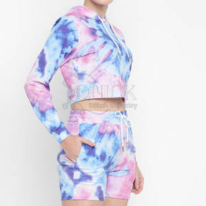 Conjunto de Sudadera con Capucha Corta para Mujer, Estilo Casual, Color Sólido, 100% Algodón, Tejido Transpirable, en Existencia - Product Image 2