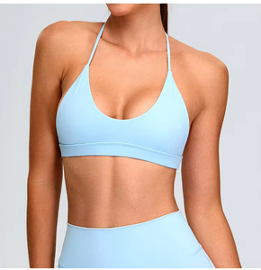 Ensembles de soutien-gorge de Sport pour femmes Logo personnalisé avant entraînement dos nu confortable Yoga séchage rapide Gym sangle mince soutien élevé dentelle Fitness - Product Image 2