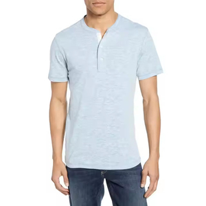 Camiseta holgada en blanco de alta calidad personalizada, ropa de calle, camiseta para hombre hecha de algodón puro, camiseta para hombre con botones hacia arriba - Product Image 1