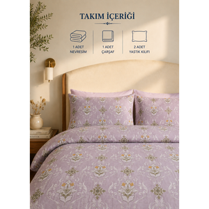Ensemble de housse de couette double Alessa 100% coton, tissu brocart lilas, respirant et tissé - Product Image 2