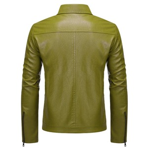 Veste en cuir PU Vêtements pour hommes Vintage Zipper Stand Collar Business Biker Windbreaker Mens Jacket - Product Image 6
