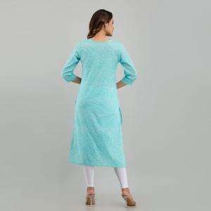 Mujer Sky Blue Floral Print Straight Kurta Professional Career - Product Image 2