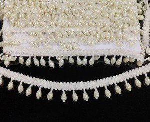 White Beaded <b>Tassels</b> Lace <b>Trim</b>: Indian Dress Embellishment - Product Image 3