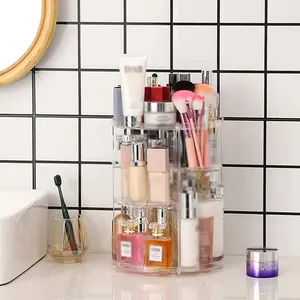 Choice Fun Acrylic 360 Degree Rotating Beauty Makeup Organizer Adjustable Cosmetic Storage Box Transparent Desktop Storage Box