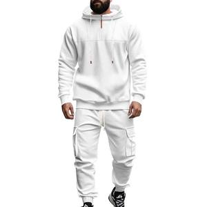 Ensembles de survêtement streetwear à capuche décontractés avec fermeture éclair, ensembles de jogging unis pour hommes - Product Image 4