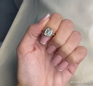 Custom Made 1Ct Lab Grown <b>Diamond</b> Emerald Cut Classic <b>Ring</b> 18k Solid Gold Women Jewelry Wedding Party Anniversary Gift Lead Free - Product Image 1