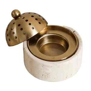 Brûleur d'encens en métal doré design, base en pierre de travertin, décoration religieuse écologique de luxe pour l'aromathérapie, cadeau haut de gamme - Product Image 3