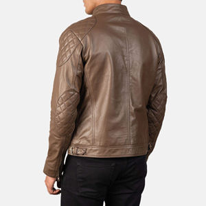 Casual Cowhide <b>Leather</b> <b>Jacket</b> Casual Brown <b>Real</b> <b>Leather</b> Racer <b>Jacket</b> Multi-Pockets Turn Down Collar Long <b>jacket</b> for men - Product Image 4