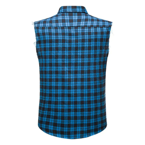 Trendy Summer <b>Men</b> Sleeveless Plaid Shirt Biker Style Cutoff <b>Vest</b> Casual Multicolor Cotton Fashion Top Comfortable Streetwear - Product Image 2