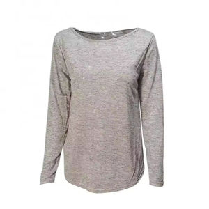 เสื้อผู้หญิงเสื้อยืดคอกลมแขนยาวลำลองสีพื้น - Product Image 4