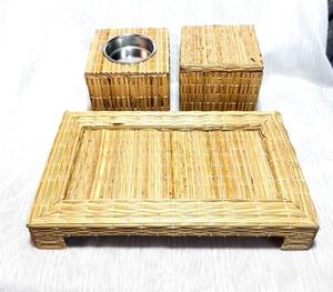 Juego de soporte de incienso Oud hecho a mano con diseño tejido de ratán natural Juego de bandeja de quemador de incienso para decoración del hogar del hotel al mejor precio - Product Image 1