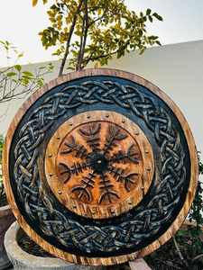 Calvin Handicraft Escudo redondo vikingo medieval con símbolo de timón de asombro para productos de seguridad - Product Image 3