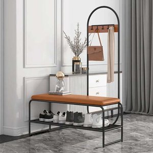Minimalist Design Wooden <b>Shoe</b> Rack with Cushioned Seat and Hanging <b>Hooks</b> - Product Image 4