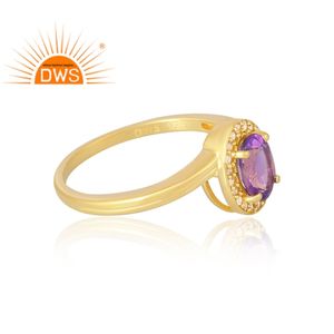 Venta caliente 925 plata esterlina 18K chapado en oro Natural Cz y amatista anillo de piedras preciosas Demi fabricante de joyería fina - Product Image 4