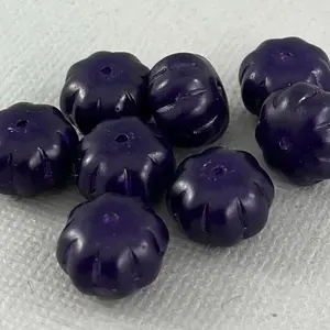 11mm X 8mm cannelé pressé tchèque cristal perles de verre noir et bleu Melon citrouille motif pour la fabrication de bijoux et Lampwork - Product Image 1