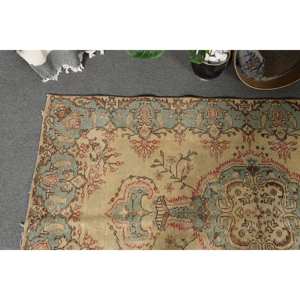 Alfombra turca Vintage clásica Beige azul 3,7X6,7 pies hecha a mano de lana Patchwork Rectangular diseño de pasillo para sala de estar dormitorio látex - Product Image 3