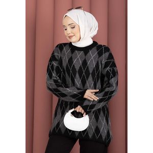 เสื้อสเวตเตอร์ถักนิตติ้งแบบลำลองลายบาคลาวา นุ่มสบายสำหรับฤดูใบไม้ร่วง สีดำ - Product Image 2