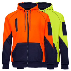 2025 nueva tela de lana Clase 3 Hi Vis contraste negro inferior cierre de cremallera Sudadera con capucha para hombre impermeable Hi-Vis Fleece Hoodie - Product Image 1