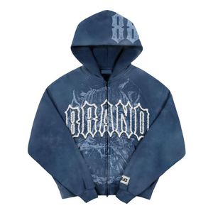 เสื้อฮู้ดซิปพิมพ์ลายตัวอักษรแอซิดจาด500GSM สำหรับผู้ชายเสื้อสไตล์สตรีทแวร์ - Product Image 3