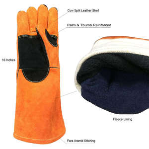 <b>Long</b> Genuine Cowhide Leather Welding <b>Gloves</b> with Cotton Liner Industrial Safety Work Protection XL Size Cow Split Leather <b>Gloves</b> - Product Image 2
