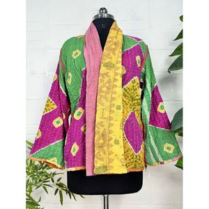 Vintage <b>Kantha</b> Stitch Dori <b>Jacket</b> One-of-a-Kind Handstitched Boho Chic Reversible Short Coat Patchwork Decoration for Spring - Product Image 4