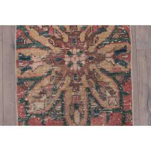 Vintage Turkish Rug, 1.6x10.2 ft <b>Runner</b> Rug, <b>Red</b> Blue Floral Rug - Product Image 5