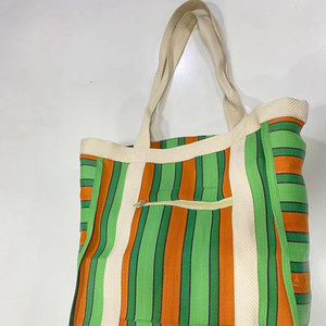 ถุงผ้าไนลอนแบบใช้ซ้ำได้เป็นมิตรกับสิ่งแวดล้อมถุงช้อปปิ้งพร้อมซิป rpet ทอมือกระเป๋าพลาสติกรีไซเคิลลายทางผลิตในอินเดีย - Product Image 1