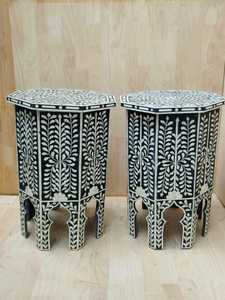 Table d'appoint ronde en bois massif incrusté d'os de style design industriel pour le salon Meubles de maison en bois MDF d'Inde - Product Image 5