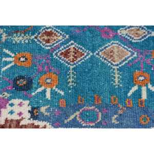 Alfombra Turca Vintage, Alfombra de 3.6x7.6 pies, Alfombra Azul Marrón con Puntos - Product Image 5