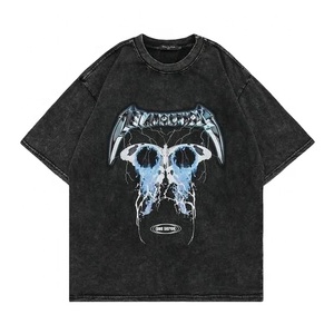 Nouveau Style Vintage lavé à l'acide unisexe en détresse surdimensionné T-shirt hommes à manches courtes col rond T-shirt graphique mode tricoté - Product Image 1