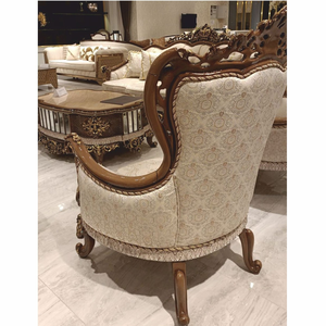 Classical European Baroque Hand-Carved Living Room Single Sofa <b>Chair</b> <b>High</b> <b>Back</b> Fabric Upholstered - Product Image 3