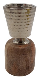 Elegante Quemador de Incienso Bakhoor con Base de Madera, Copa de Metal Plateado Martillado, Mabkhara, Porta Incienso de Oud de Oriente Medio, Incensario de Carbón, Adorno - Product Image 3