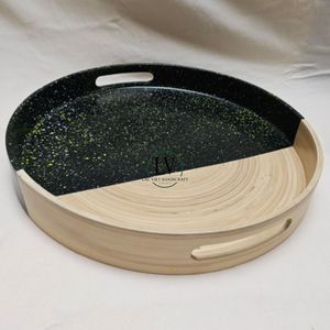 Bandeja de servicio de bambú hilado Natural ecológica de alta calidad forma redonda laca estilo spinkle hecho a mano precio barato en Vietnam - Product Image 5