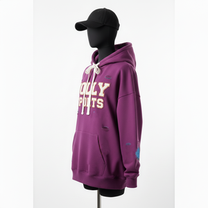 Sweat à capuche oversize pour femme en molleton de coton premium 320 GSM, couleur violet doux, avec applique brodée et logo personnalisé, modèle basique - Product Image 4