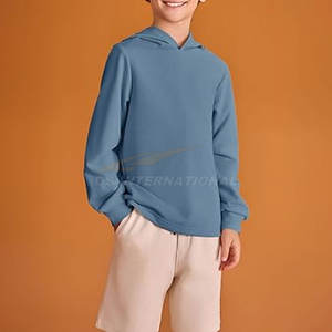 Sweat à capuche élégant pour garçons Pull à manches longues pour enfants Lavable en machine Sweat à capuche en coton mélangé bleu gris - Product Image 2