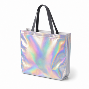 Bolsas de tela no tejida laminadas holográficas impresas personalizadas con asas cosidas para eventos minoristas - Product Image 5