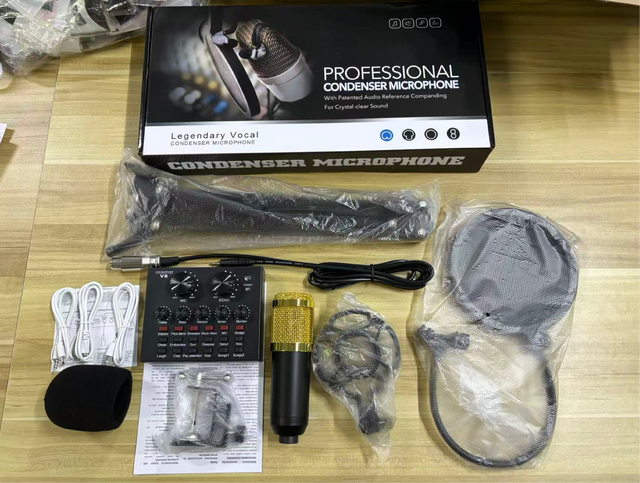 BM800 USB Condenser Microphone V8 Set Cardioid Polar Pattern with XLR Connector for School Studio Audio Recordings Live Webcasts