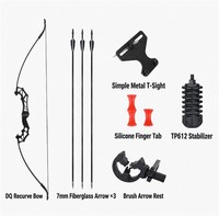 HT DQ Recurve-Bogen-Set mit Fiberglas-Armaturen, zerlegbarer Bogenschieß-Kit mit Metallvisier, Stabilisator, Fingerhalterung und Pfeilauflage