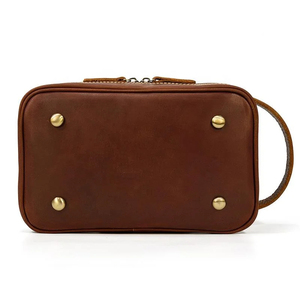 Classic <b>Leather</b> Cosmetic Case with Rivet Detail Zipper Closure <b>Small</b> Size Soft Handle Durable Travel Toiletry <b>Bag</b> - Product Image 1