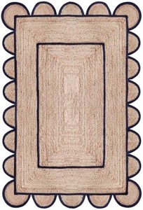Handmade Natural <b>Black</b> Scalloped Jute <b>Rug</b> Classic Modern Style for Living Spaces Area <b>Rugs</b> & Sets - Product Image 3