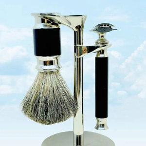 Kits de rasage professionnels de luxe avec rasoir de sécurité à double tranchant et support en alliage de zinc, produit d'épilation brun - Product Image 2