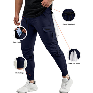 <b>Men's</b> <b>Navy</b> Blue Cargo Sweatpants Elastic Waist Drawstring Multiple Pockets Quick Dry Casual <b>Joggers</b> Autumn Wear - Product Image 3