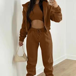 Ensemble de 3 pièces en polaire épaisse pour femmes, pantalons de survêtement, gilets et sweats à capuche Se Contrast Color Fall Winter Jogger Outfit Tracksuits - Product Image 4