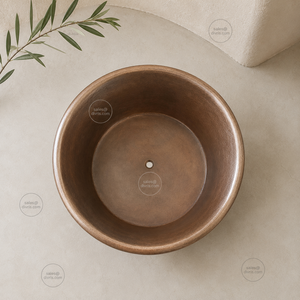 Baignoire ovale moderne en cuivre martelé, propriétés antimicrobiennes, fonction de trempage japonaise, autoportante pour hôtels, villas, maisons - Product Image 5