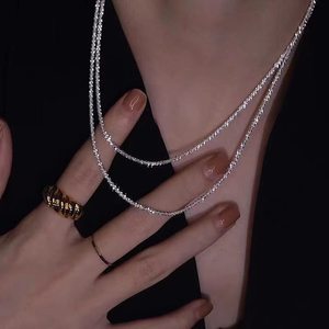 シルバー二重層ツイストロープネックレスセット36 + 42cmユニークなインターロッキングデザイン女性のレイヤードネックレス